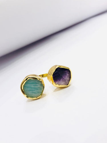 Green Purple Raw Stone Ring